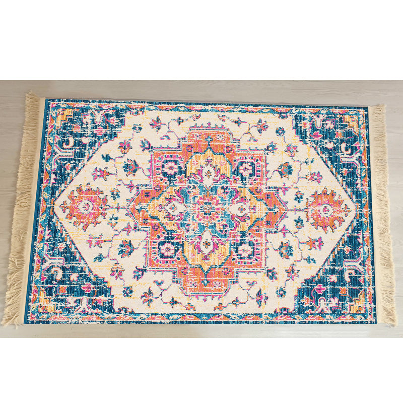 Red Traditional Carpet Antique Pattern Polyester Area Rug Fringe Non-Slip Backing Rug for Home Decor