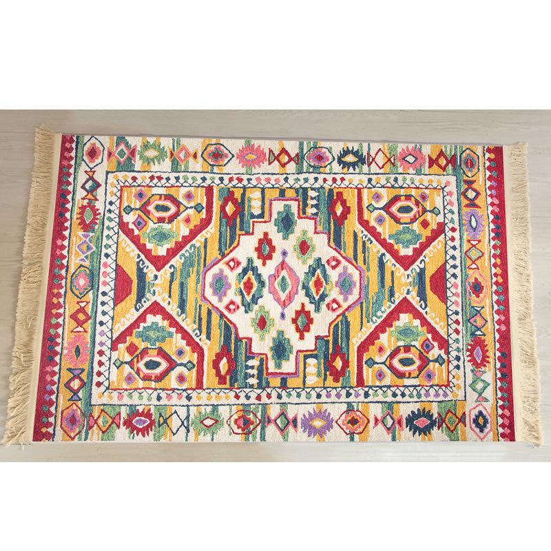 Red Traditional Carpet Antique Pattern Polyester Area Rug Fringe Non-Slip Backing Rug for Home Decor