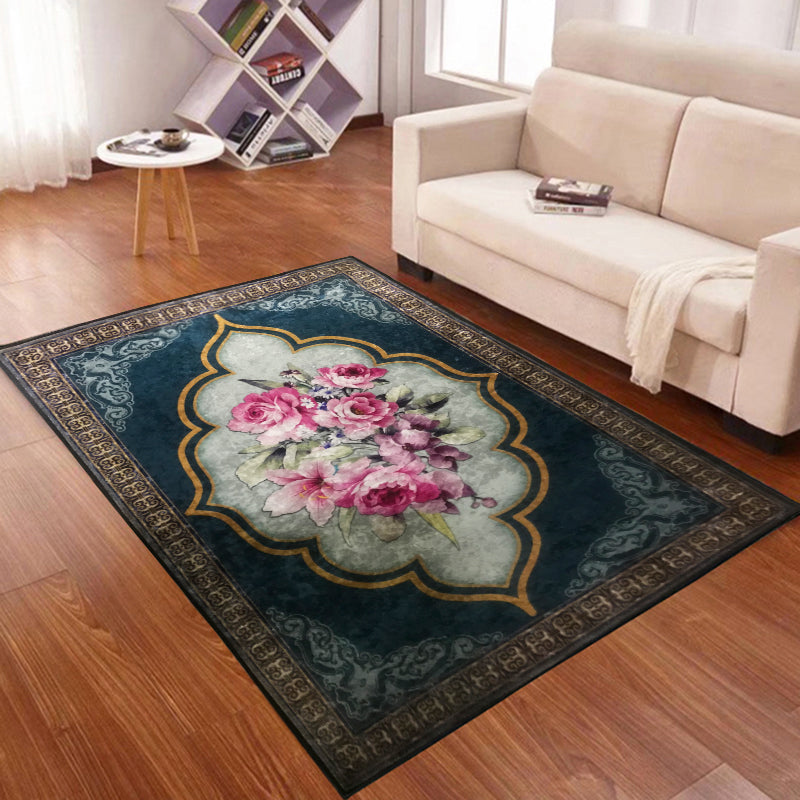 Stylish Medallion Pattern Area Carpet Red Traditional Area Rug Anti-Slip Rug for Living Room