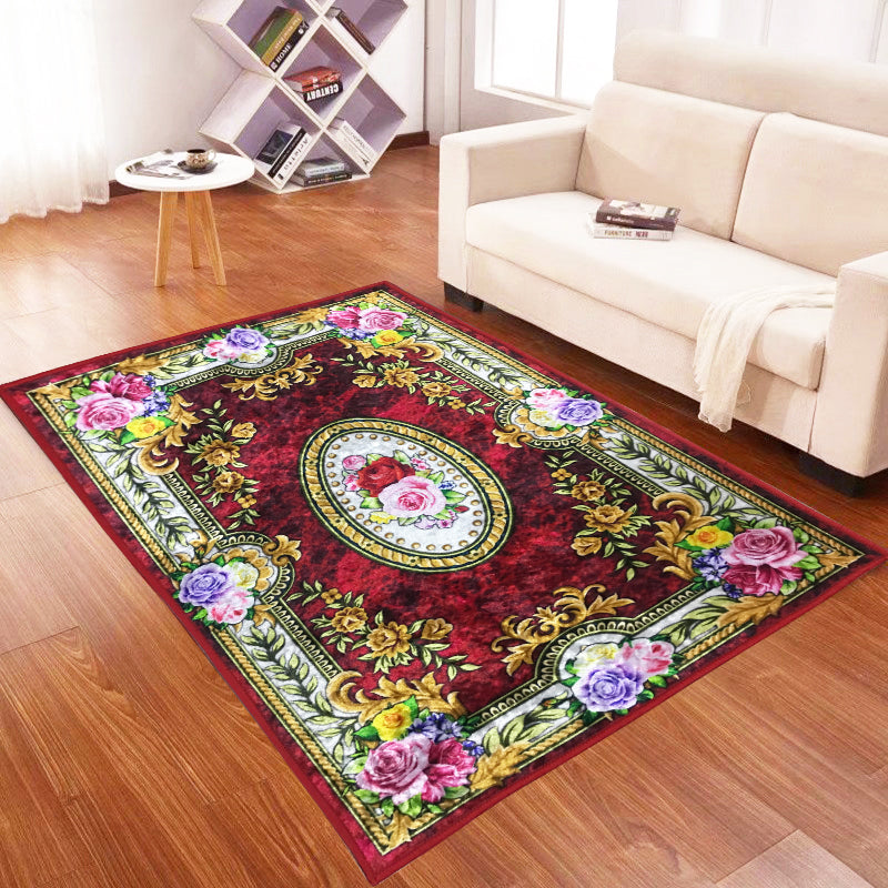 Stylish Medallion Pattern Area Carpet Red Traditional Area Rug Anti-Slip Rug for Living Room