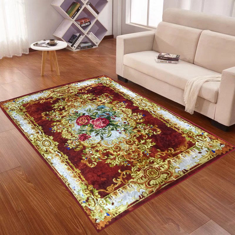 Blue Traditional Area Carpet Medallion Pattern Polyester Area Rug Anti-Slip Rug for Home Decor