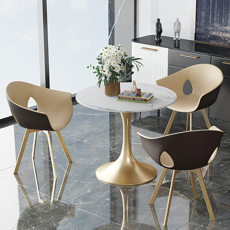 Round Tulip Base Luxury Dining Table White Tone Fixed Table with Sintered Stone