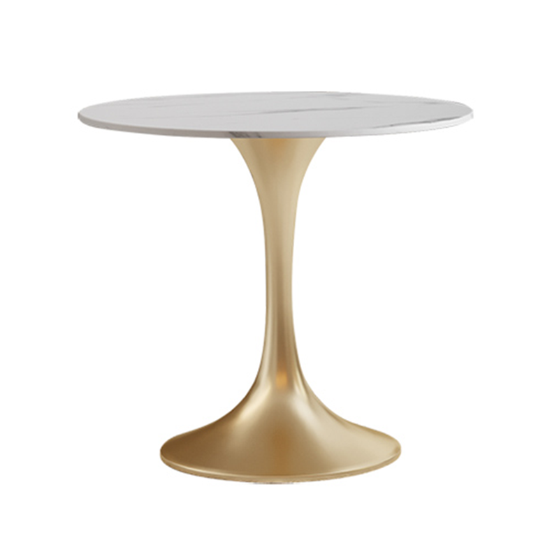 Round Tulip Base Luxury Dining Table White Tone Fixed Table with Sintered Stone
