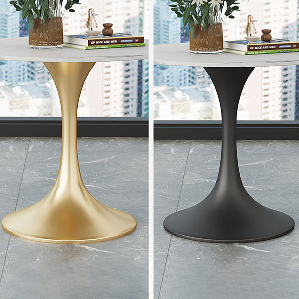 Round Tulip Base Luxury Dining Table White Tone Fixed Table with Sintered Stone
