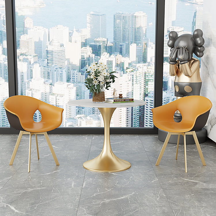 Round Tulip Base Luxury Dining Table White Tone Fixed Table with Sintered Stone