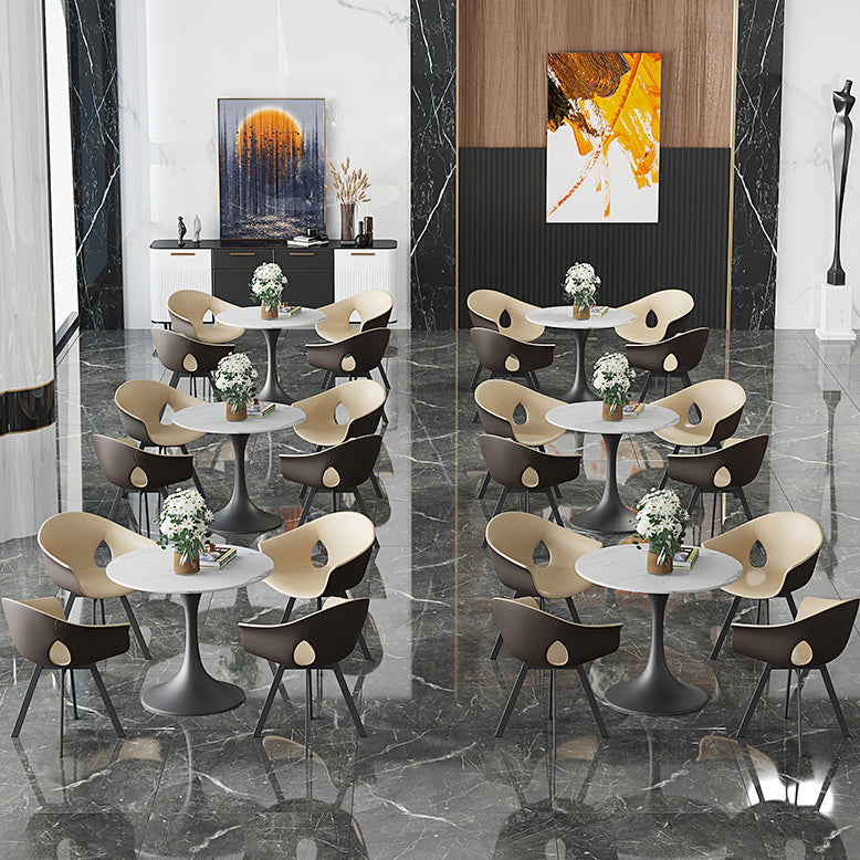 Round Tulip Base Luxury Dining Table White Tone Fixed Table with Sintered Stone