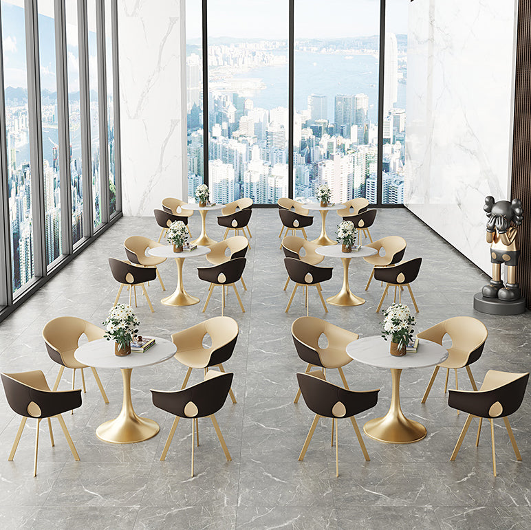 Round Tulip Base Luxury Dining Table White Tone Fixed Table with Sintered Stone