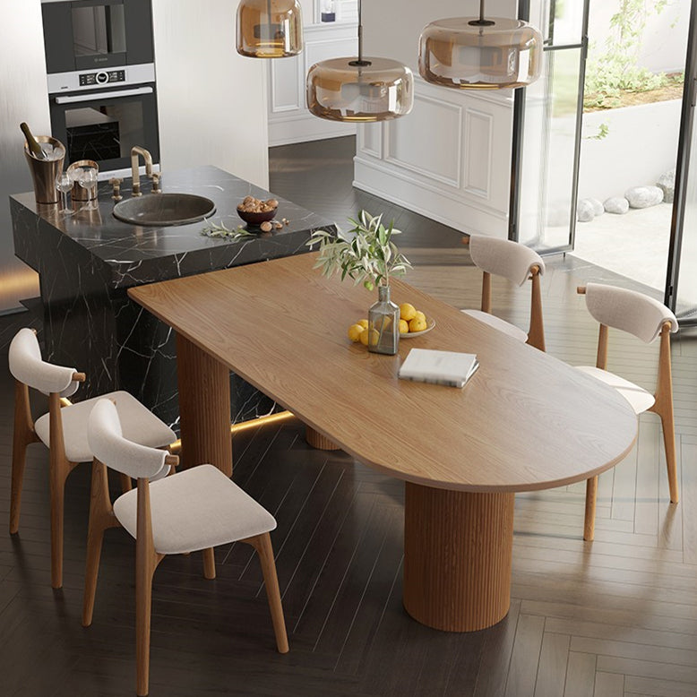 Free Form Pinewood Brown Tone Dining Table Simplicity 3 Legs Table for Dining Room