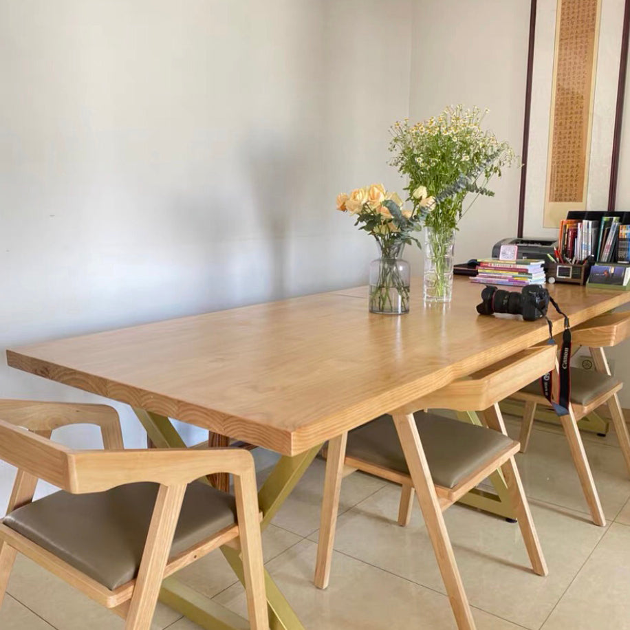 Rectangle Wood Color Dining Table Pine Solid Wood Table Glam for Dining Room