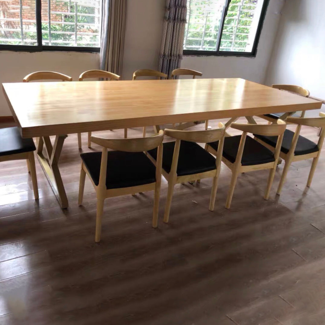 Rectangle Wood Color Dining Table Pine Solid Wood Table Glam for Dining Room