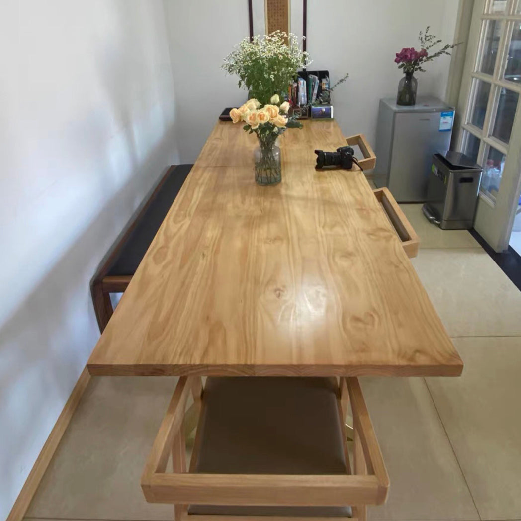 Rectangle Wood Color Dining Table Pine Solid Wood Table Glam for Dining Room