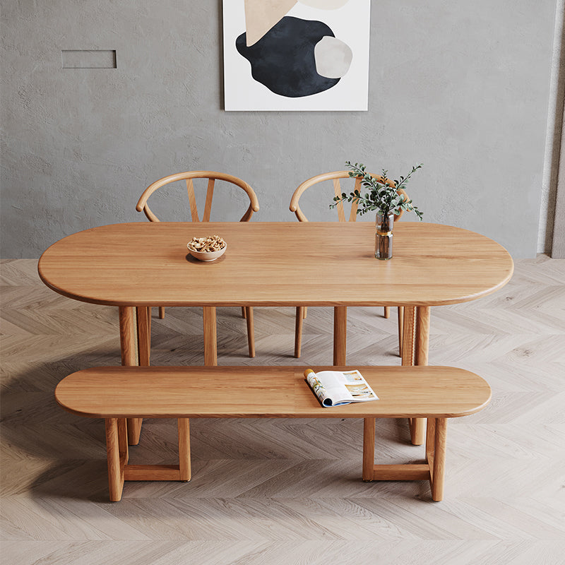 Pinewood Solid Wood Brown Tone Dining Table Simplicity Fixed Table for Dining Room