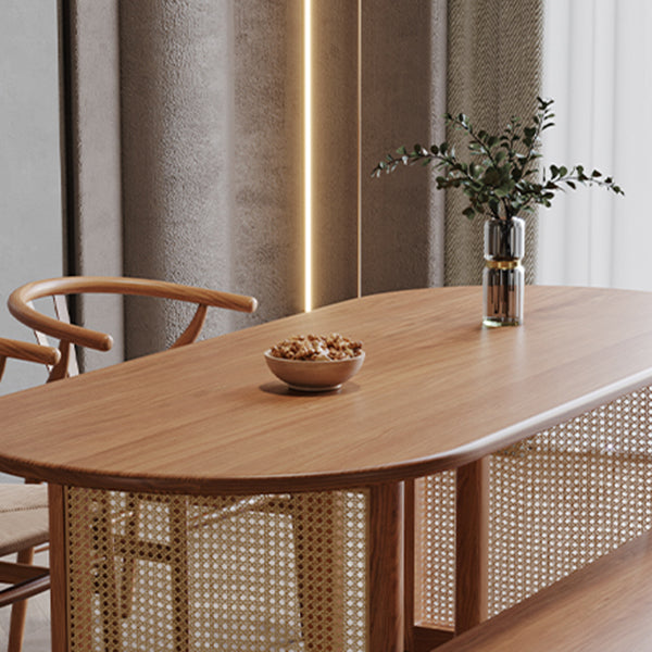 Pinewood Solid Wood Brown Tone Dining Table Simplicity Fixed Table for Dining Room