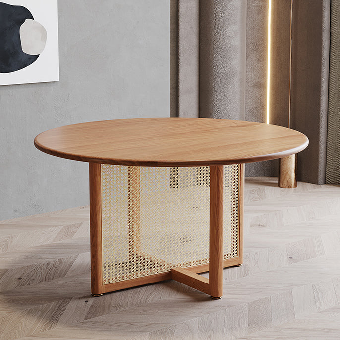 Pinewood Solid Wood Brown Tone Dining Table Simplicity Fixed Table for Dining Room