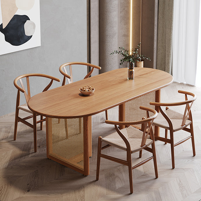 Pinewood Solid Wood Brown Tone Dining Table Simplicity Fixed Table for Dining Room
