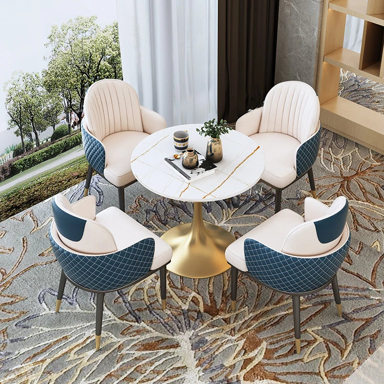 Round Luxury Style Dining Table White Tone Fixed Table with Sintered Stone