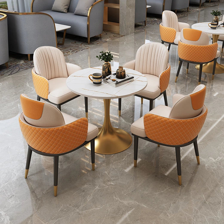Round Luxury Style Dining Table White Tone Fixed Table with Sintered Stone
