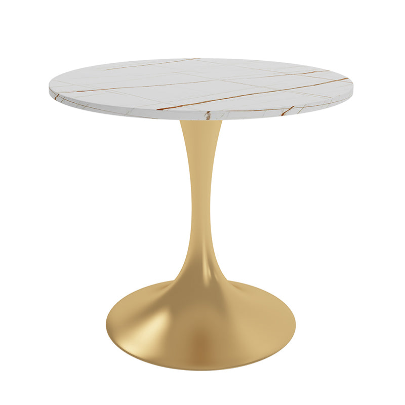 Round Luxury Style Dining Table White Tone Fixed Table with Sintered Stone