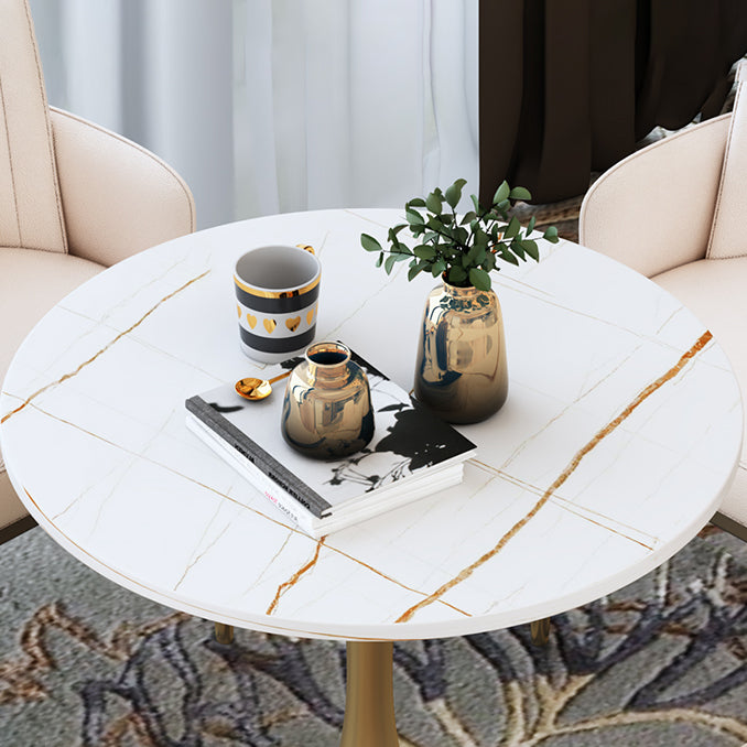 Round Luxury Style Dining Table White Tone Fixed Table with Sintered Stone