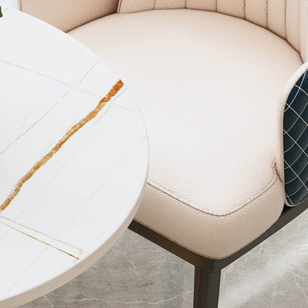 Round Luxury Style Dining Table White Tone Fixed Table with Sintered Stone