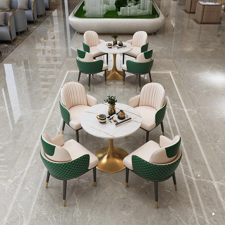Round Luxury Style Dining Table White Tone Fixed Table with Sintered Stone