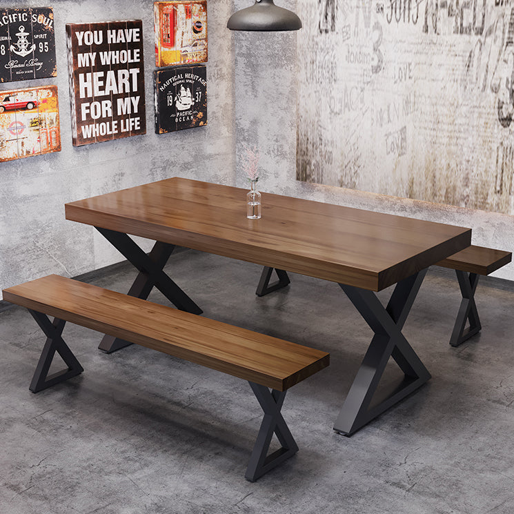 Mesa industrial de madera maciza para comedor, mesa de cocina, mesa con base de trineo rectangular para comedor