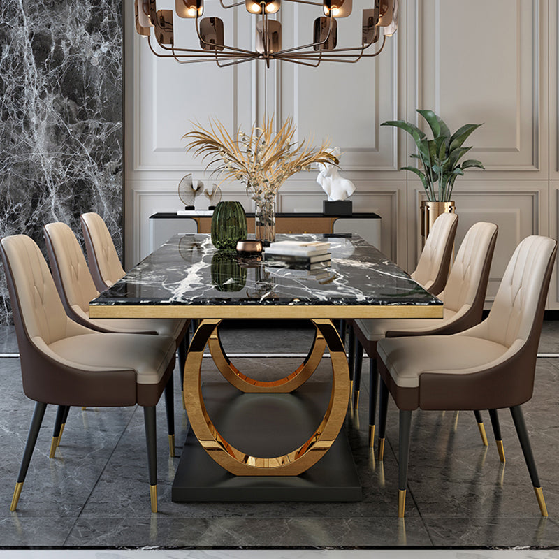 Metaal traditionele luxe rechthoek binnen tafel gesinterde stenen tafel met metalen schok
