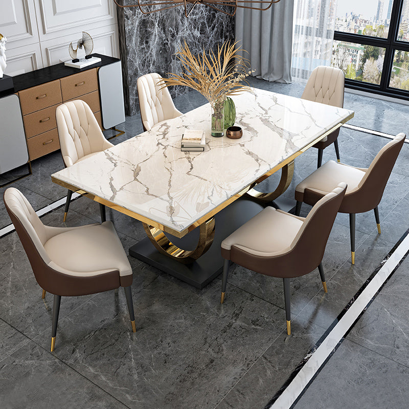 Metaal traditionele luxe rechthoek binnen tafel gesinterde stenen tafel met metalen schok