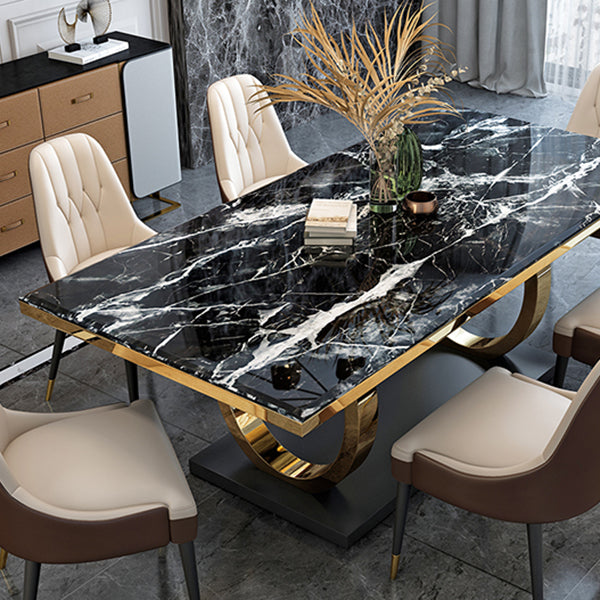 Metaal traditionele luxe rechthoek binnen tafel gesinterde stenen tafel met metalen schok
