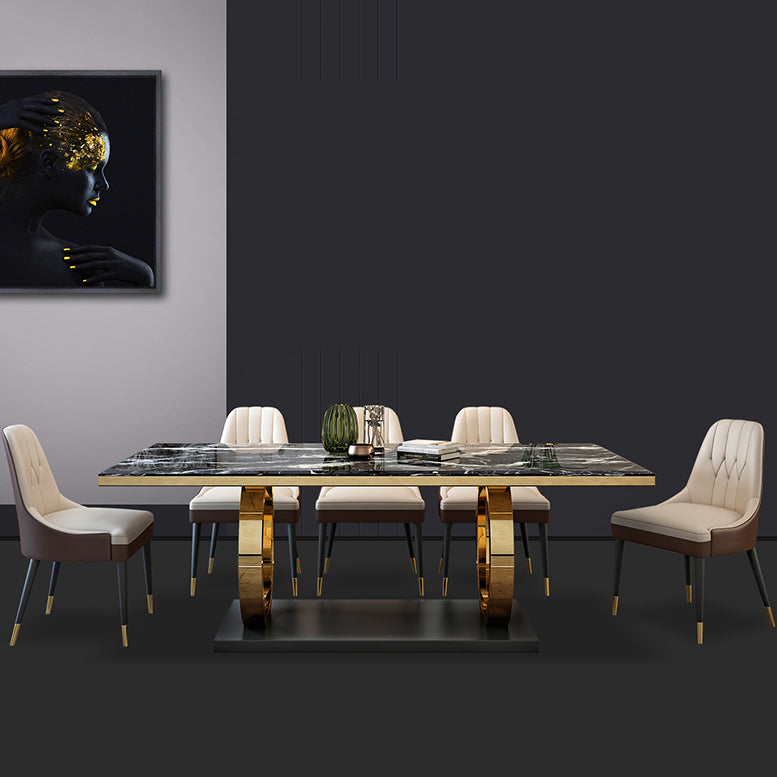 Metaal traditionele luxe rechthoek binnen tafel gesinterde stenen tafel met metalen schok