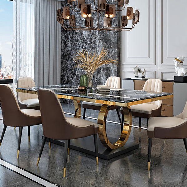 Metaal traditionele luxe rechthoek binnen tafel gesinterde stenen tafel met metalen schok