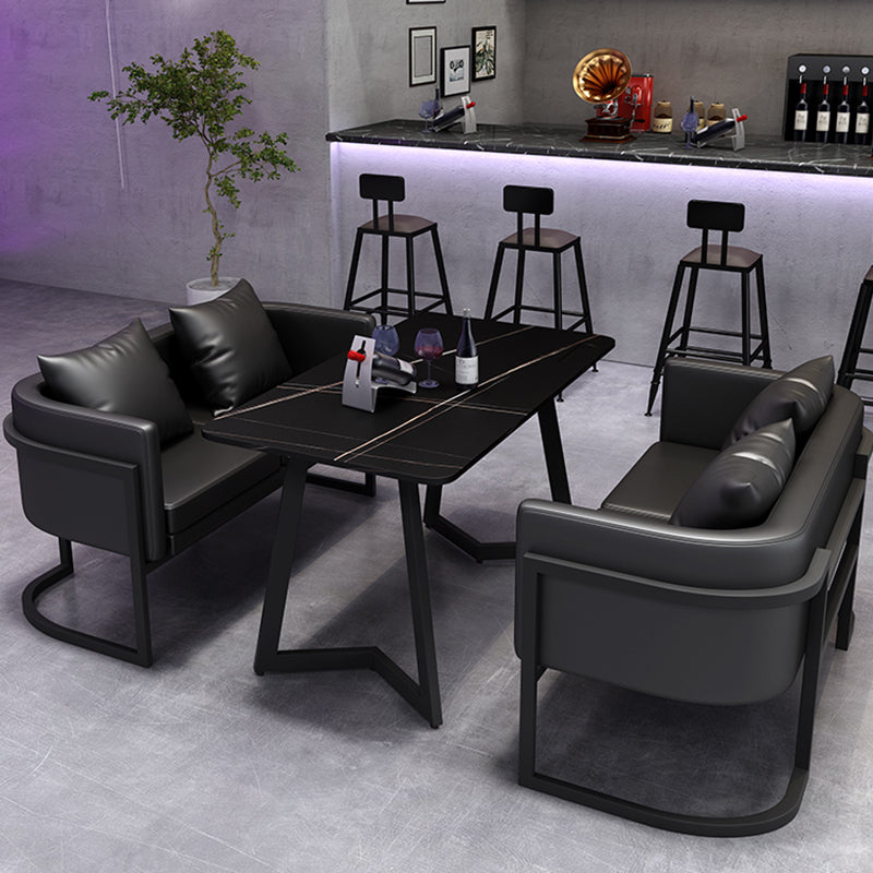 Industrialstil Sintered Stone Dinner Room Küche Schwarzer Tisch mit Metallbasis