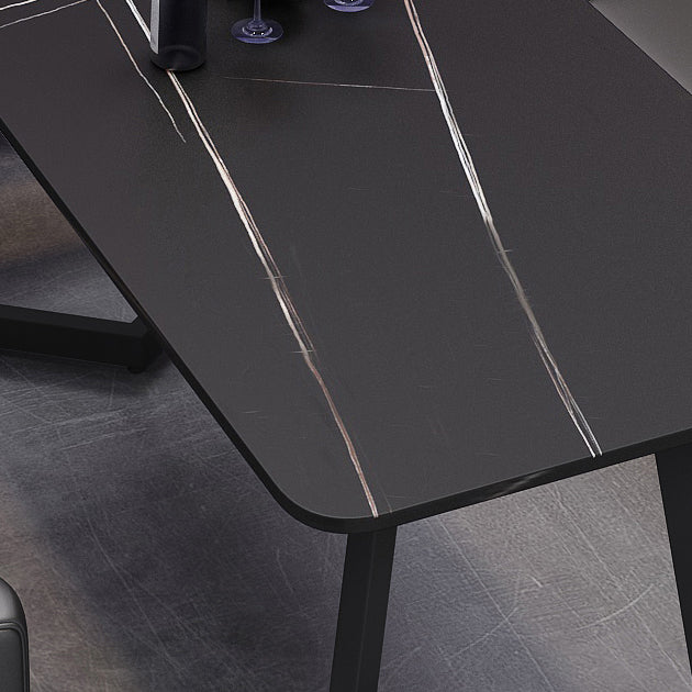 Industrialstil Sintered Stone Dinner Room Küche Schwarzer Tisch mit Metallbasis