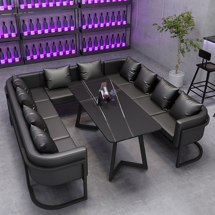 Industrialstil Sintered Stone Dinner Room Küche Schwarzer Tisch mit Metallbasis
