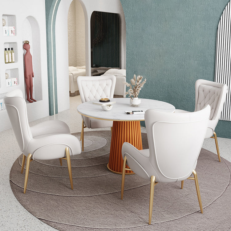 Minimalist Kitchen Standard Dining Table White Sintered Stone Dining Table with Pedestal Base