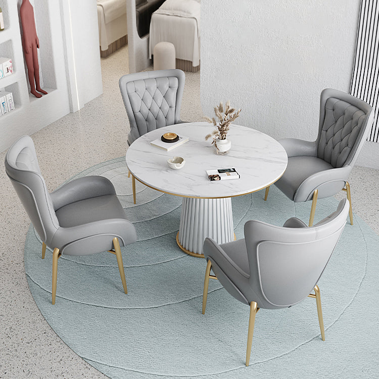 Minimalist Kitchen Standard Dining Table White Sintered Stone Dining Table with Pedestal Base