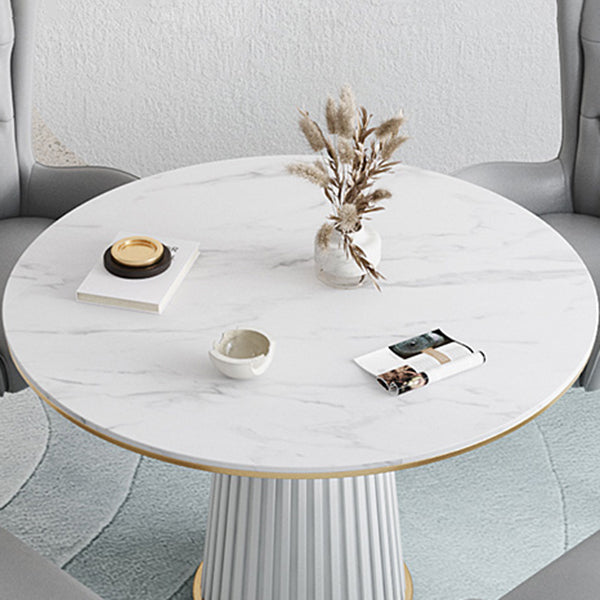 Minimalist Kitchen Standard Dining Table White Sintered Stone Dining Table with Pedestal Base