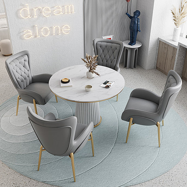 Minimalist Kitchen Standard Dining Table White Sintered Stone Dining Table with Pedestal Base