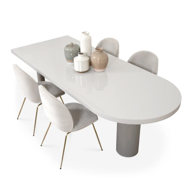 Mesa de comedor de madera maciza para el hogar de estilo moderno, mesa de forma libre con base de 3 patas