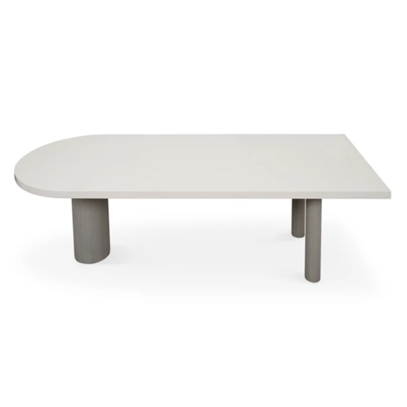 Mesa de comedor de madera maciza para el hogar de estilo moderno, mesa de forma libre con base de 3 patas