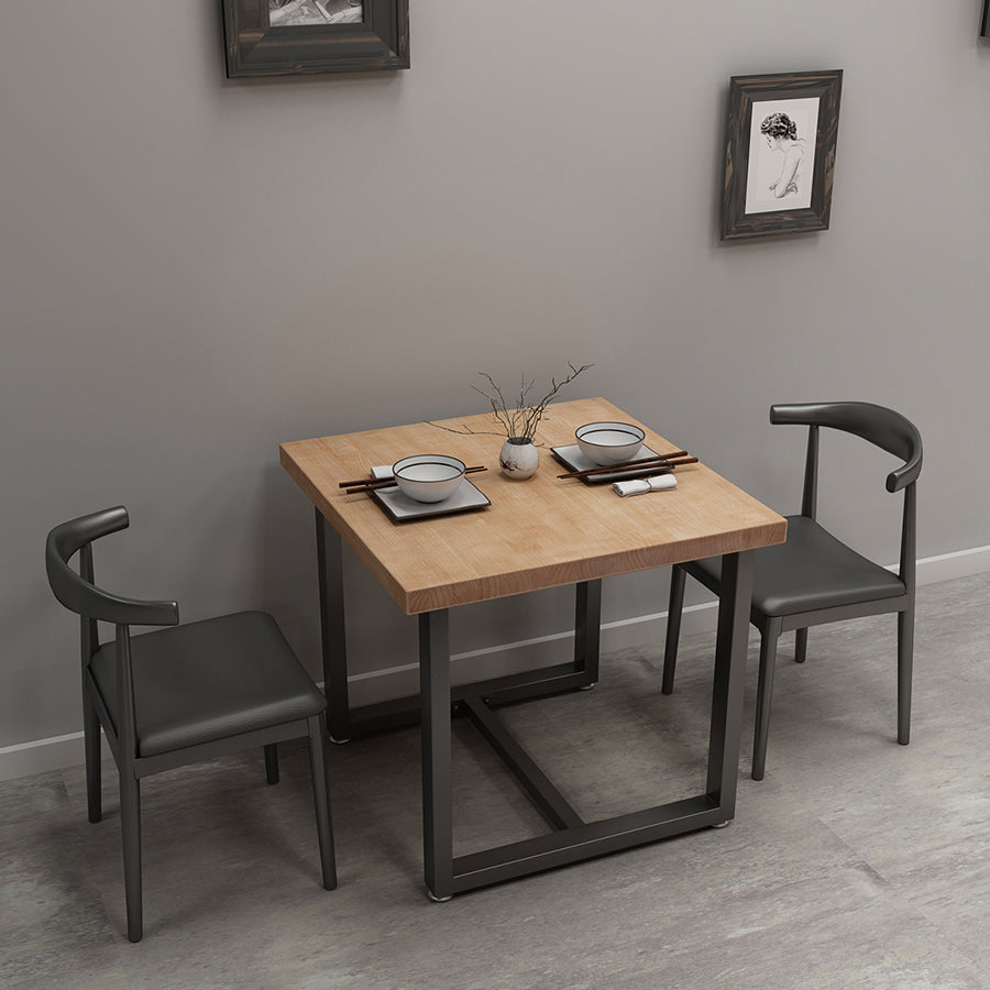 Industrial Solid Wood Dining Table Square Table in Brown with Metal Trestle Base