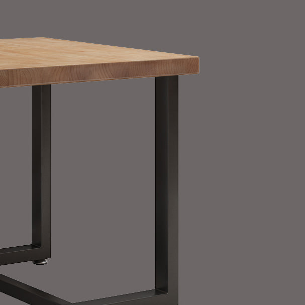 Industrial Solid Wood Dining Table Square Table in Brown with Metal Trestle Base