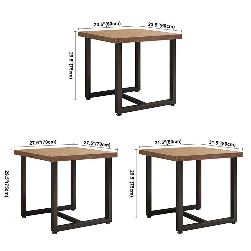Industrial Solid Wood Dining Table Square Table in Brown with Metal Trestle Base