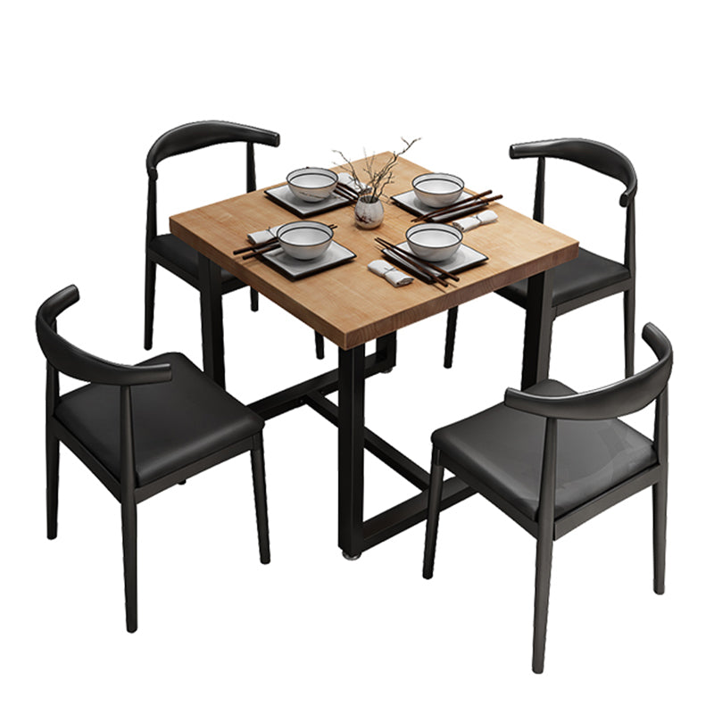 Industrial Solid Wood Dining Table Square Table in Brown with Metal Trestle Base