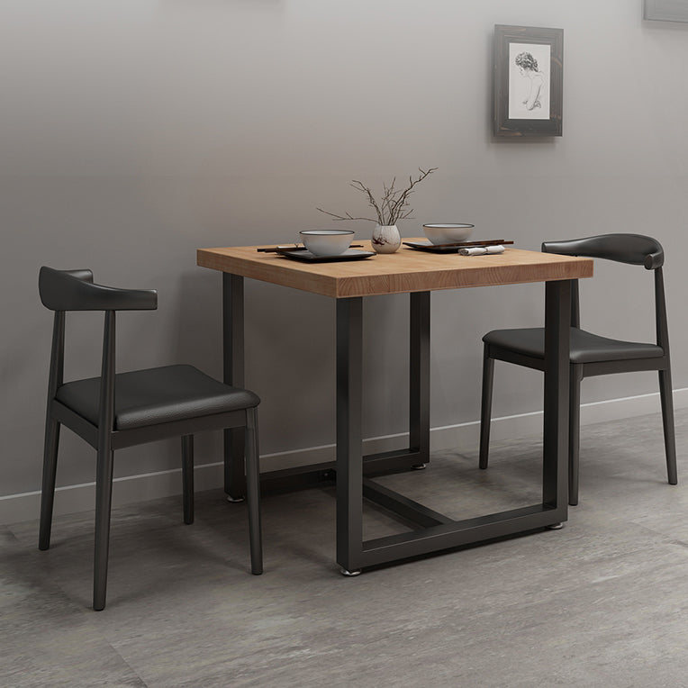 Industrial Solid Wood Dining Table Square Table in Brown with Metal Trestle Base
