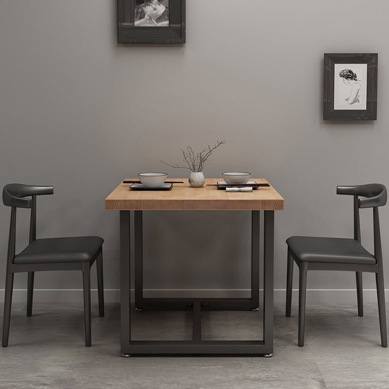 Industrial Solid Wood Dining Table Square Table in Brown with Metal Trestle Base