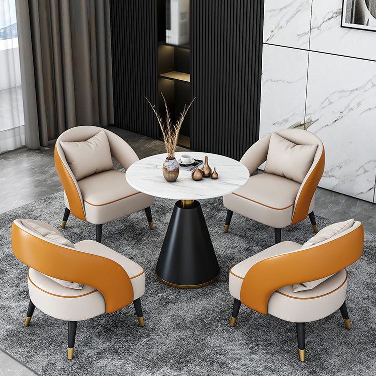 Traditioneller luxuriöser runder Esszimmer Tisch Sintered Steintisch mit schwarzer Sockelbasis
