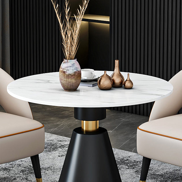 Traditioneller luxuriöser runder Esszimmer Tisch Sintered Steintisch mit schwarzer Sockelbasis