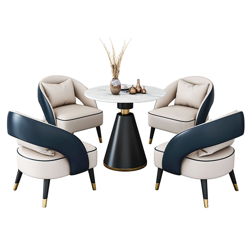 Traditioneller luxuriöser runder Esszimmer Tisch Sintered Steintisch mit schwarzer Sockelbasis