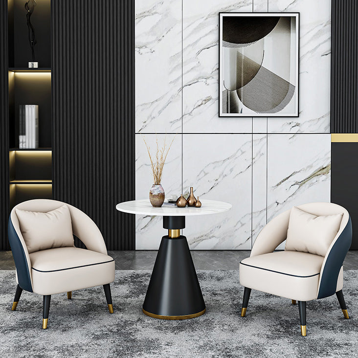 Traditioneller luxuriöser runder Esszimmer Tisch Sintered Steintisch mit schwarzer Sockelbasis
